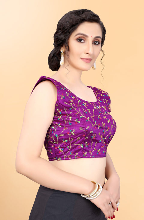 Purple Color Embroidery & Sequence Designer Blouse in Silk