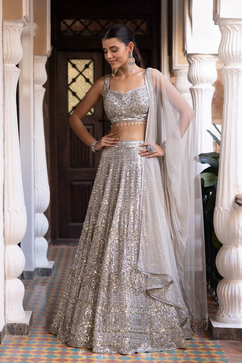 Beige Sequins Embroidered Lehenga For Party Wear (D283)