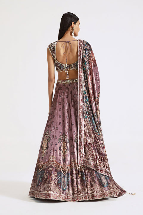 Pink Velvet Lehenga Set For Party Wear (D282)