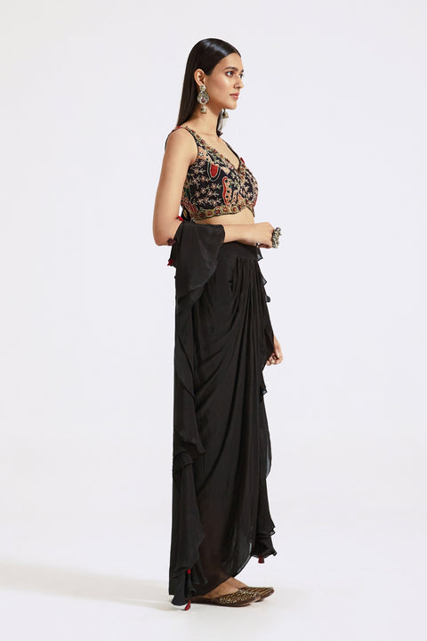 Black Draped Skirt Set For Party Wear (D30)