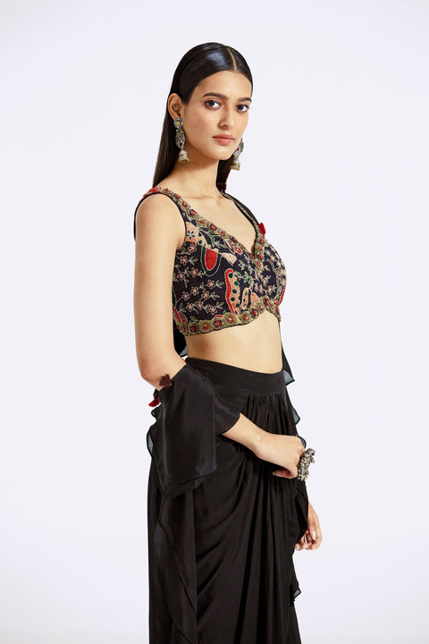 Black Draped Skirt Set For Party Wear (D30)