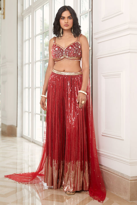 Red Embroidered Sharara Set For Party Wear (D28)