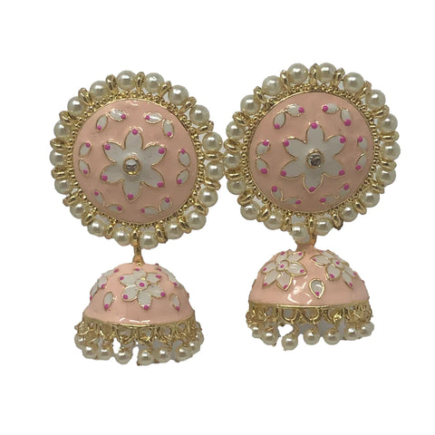 Beautiful Jhumkas with White Floral Designer Studs