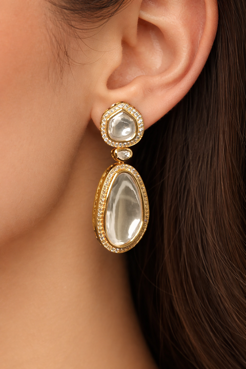 Beautifully Gold Plated Royal Kundan Beaded Earrings (E861)