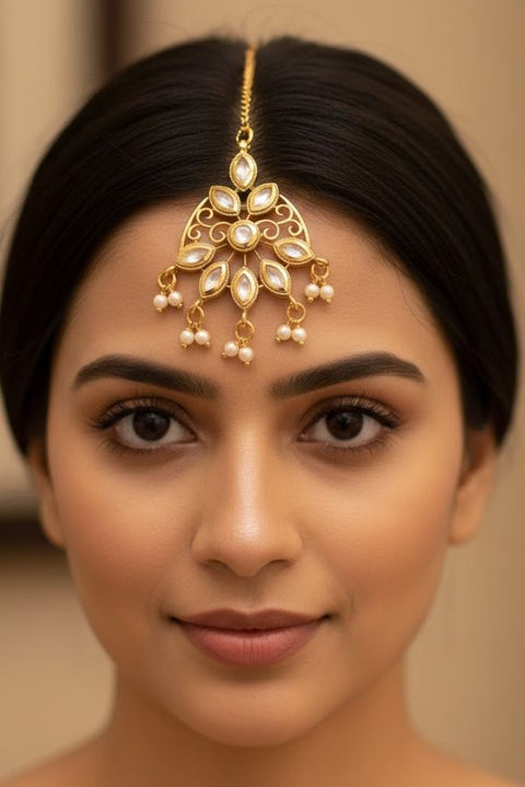 Big Flower Kundan Gold Plated Maang Tika (D2)