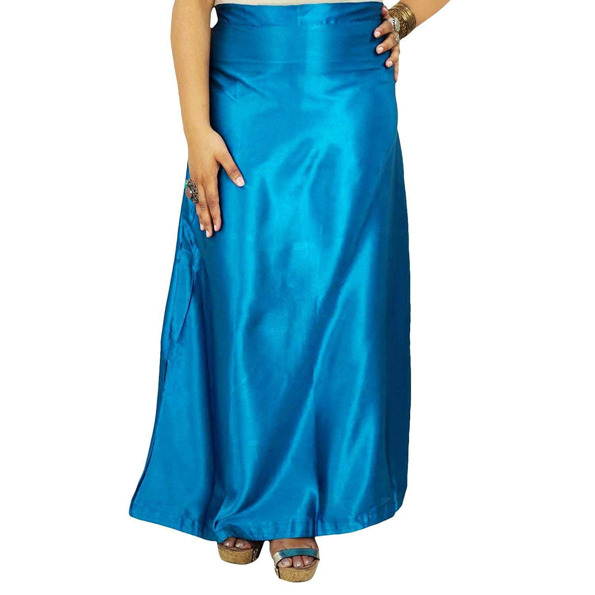 Readymade Petticoats in Blue Color for Saree (Satin)– PAAIE