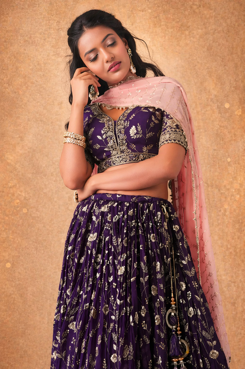 Lovely Purple Lehenga Choli – Georgette Zari Embroidery Wedding Lehenga (D1012)