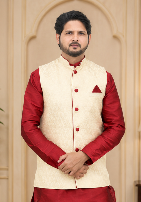Golden Designer Waistcoat – Ethnic Party Wear Waistcoat for Men (D37)