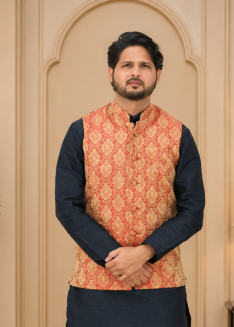 Maroon Designer Waistcoat – Ethnic Party Wear Waistcoat for Men (D36)