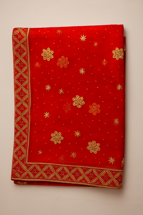Navratri Puja Chunni with Golden Embroidery & Lace (D155)