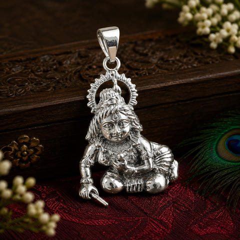 925 Silver Krishna Pendant (Design 33)