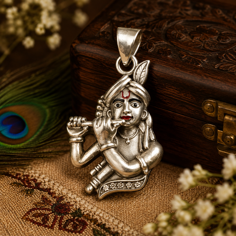 925 Silver Krishna Matte Pendant (Design 41)