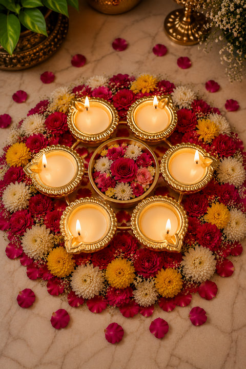 Handicrafts 7 Inch Diya Urli Tealight Holder Platter – Elegant Diwali Decorative Gift (Design 189)