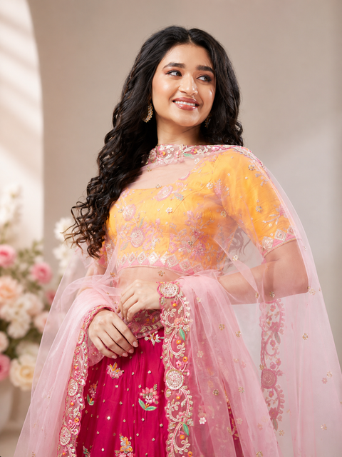 Rose Color Pure Georgette Sequins Work Lehenga Choli (D270)