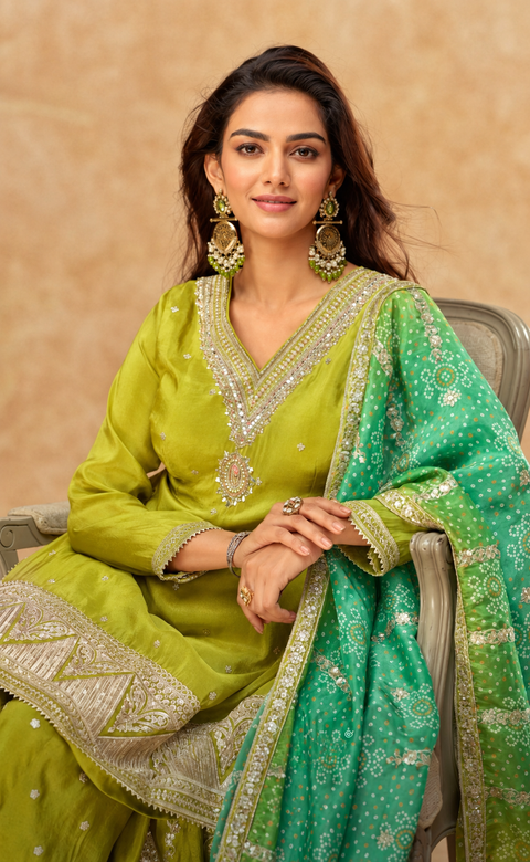 Beautiful Parrot Green Embroidery Sharara Suit For Party Wear (D1616-PG)