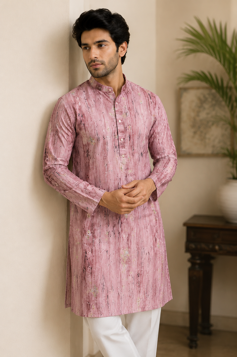 Designer Men's Mauve Color Cotton Kurta Pajama With Embroidery (D195)