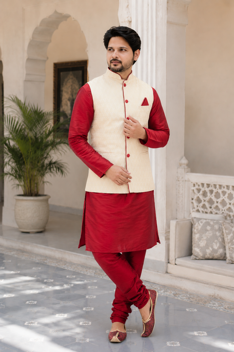 Designer Silk Kurta Pajama with Waist Coat (D27)