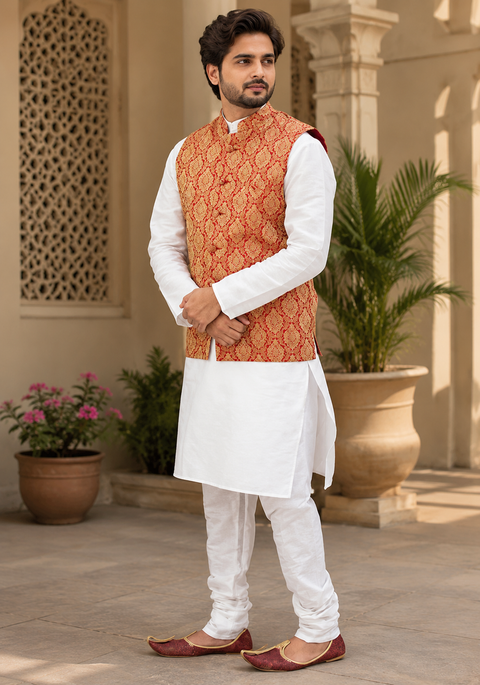 Designer Silk Kurta Pajama with Waist Coat (D24)