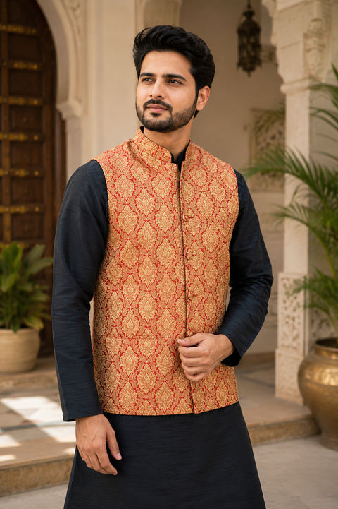 Designer Silk Kurta Pajama with Waist Coat (D21)