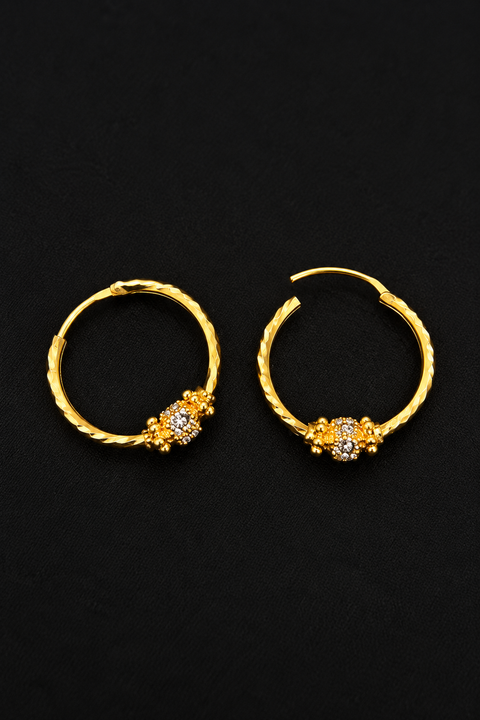 22KT Gold Designer Hoop Earrings with Two-Tone Bead Detail (D152)