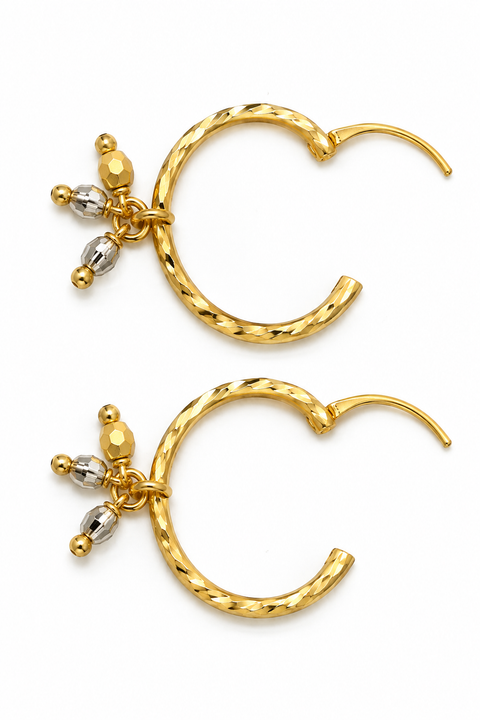 22KT Gold Designer Hoop Earrings with Dangling Bead Charms(D153)