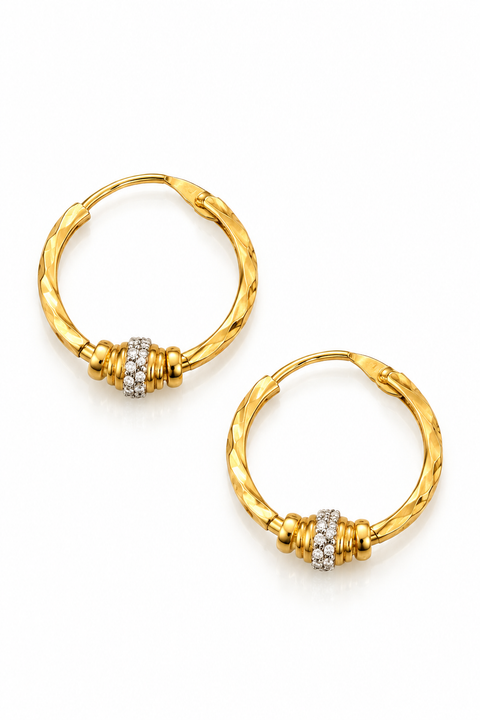 22KT Gold Designer Hoop Earrings with Elegant Detailing (D148)