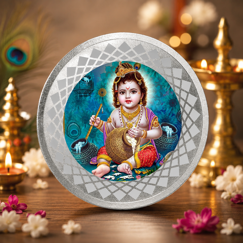999 Pure Silver Krishna 10 Grams Coin ( Design 17)