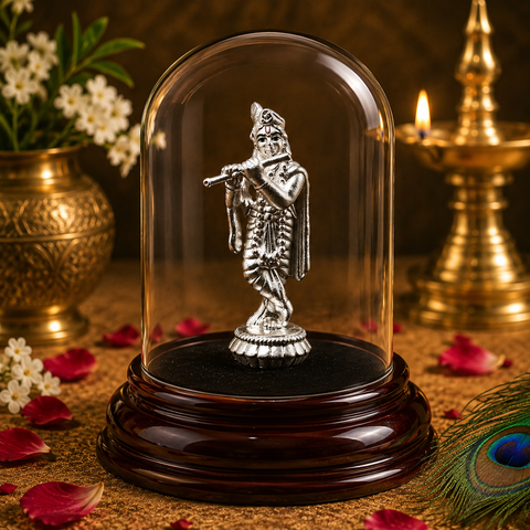 999 Pure Silver Circular Krishna Idol