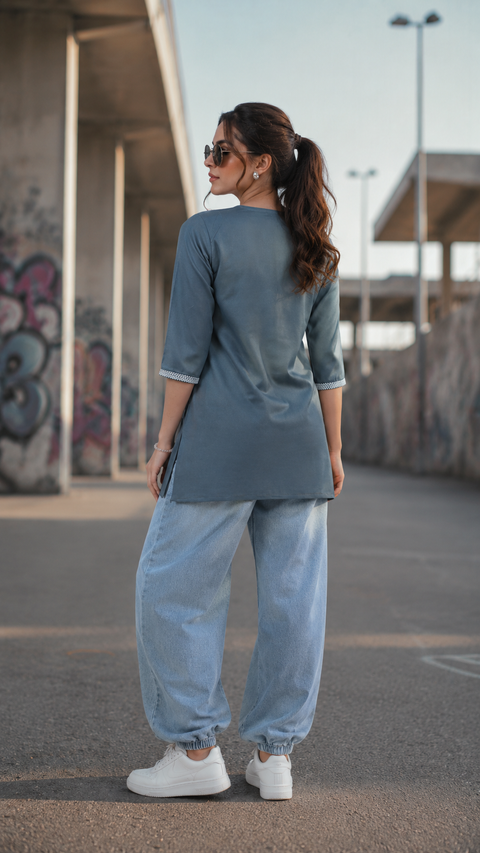 Chic Chikankari Rayon Kurti Tunic in Ash Gray (D1414)