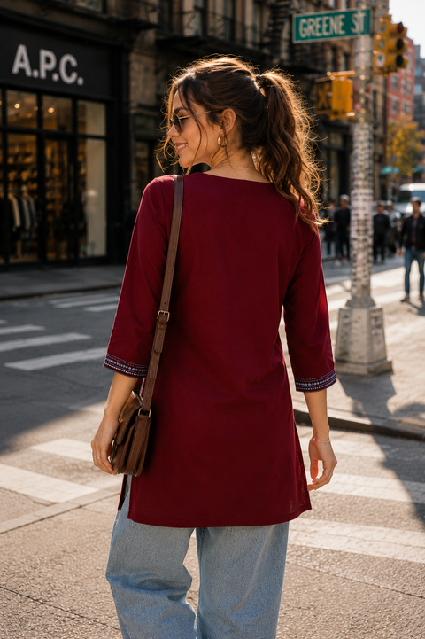 Maroon Trendy Rayon Chikankari Fashion Tunic For Women (D1423)