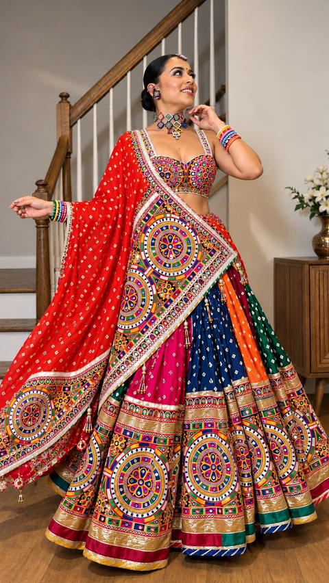 Multi Traditional Garba Lehenga Choli Set with Dupatta (D1214) (Deal)
