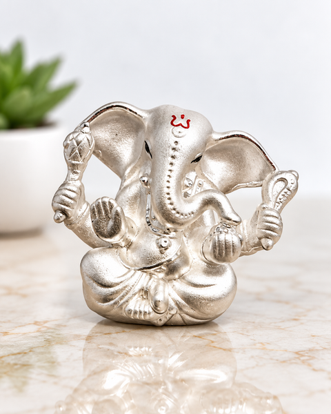 999 Pure Silver Small Ganesha Idol in Rectangular Base