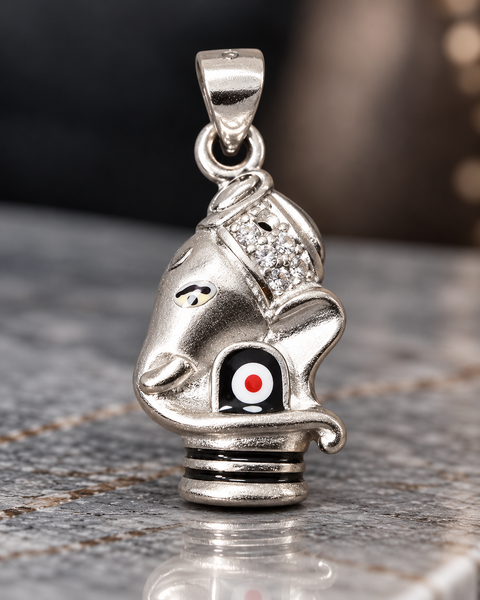 925 Silver Ganesha with Shivling Matte Pendant (Design 46)