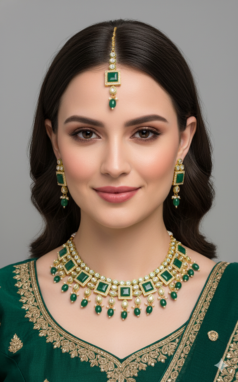 Designer Gold Plated Royal Kundan Color Necklace & Earrings (D1132)
