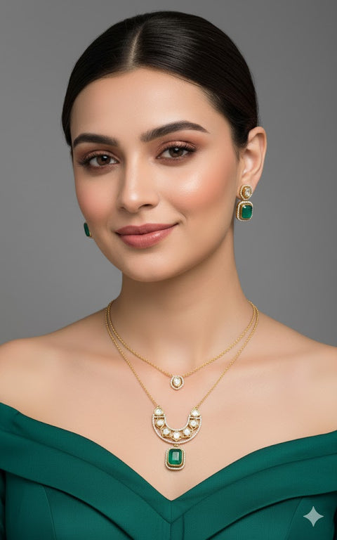 Designer Gold Plated Royal Kundan Pendant Set (D1228)