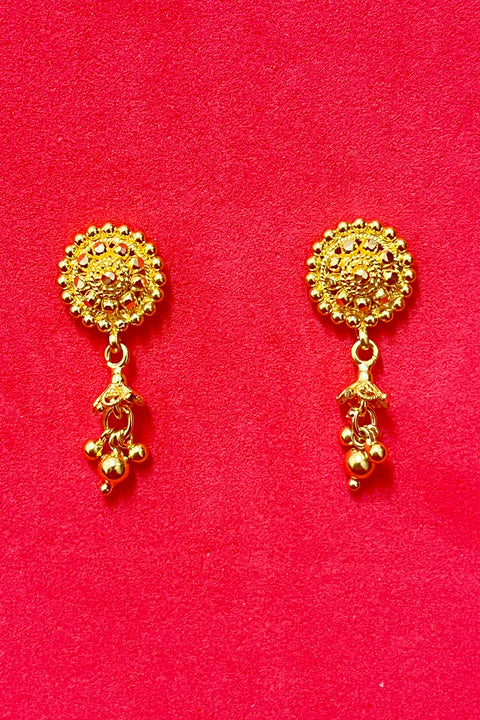 22 KT Gold Round Engraved Bells Pendant Set (D127)