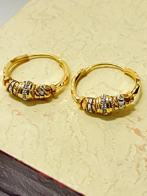 22KT Gold Designer Hoops with Silver Tone (D133)