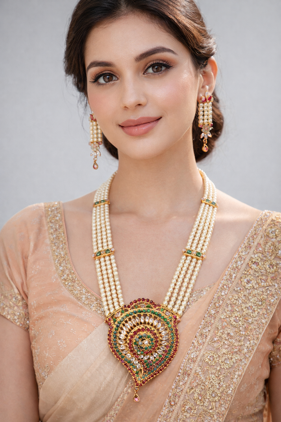 Elegant Pearl Haar Set With Kundan Meenakari Paisley Necklace (D1366)