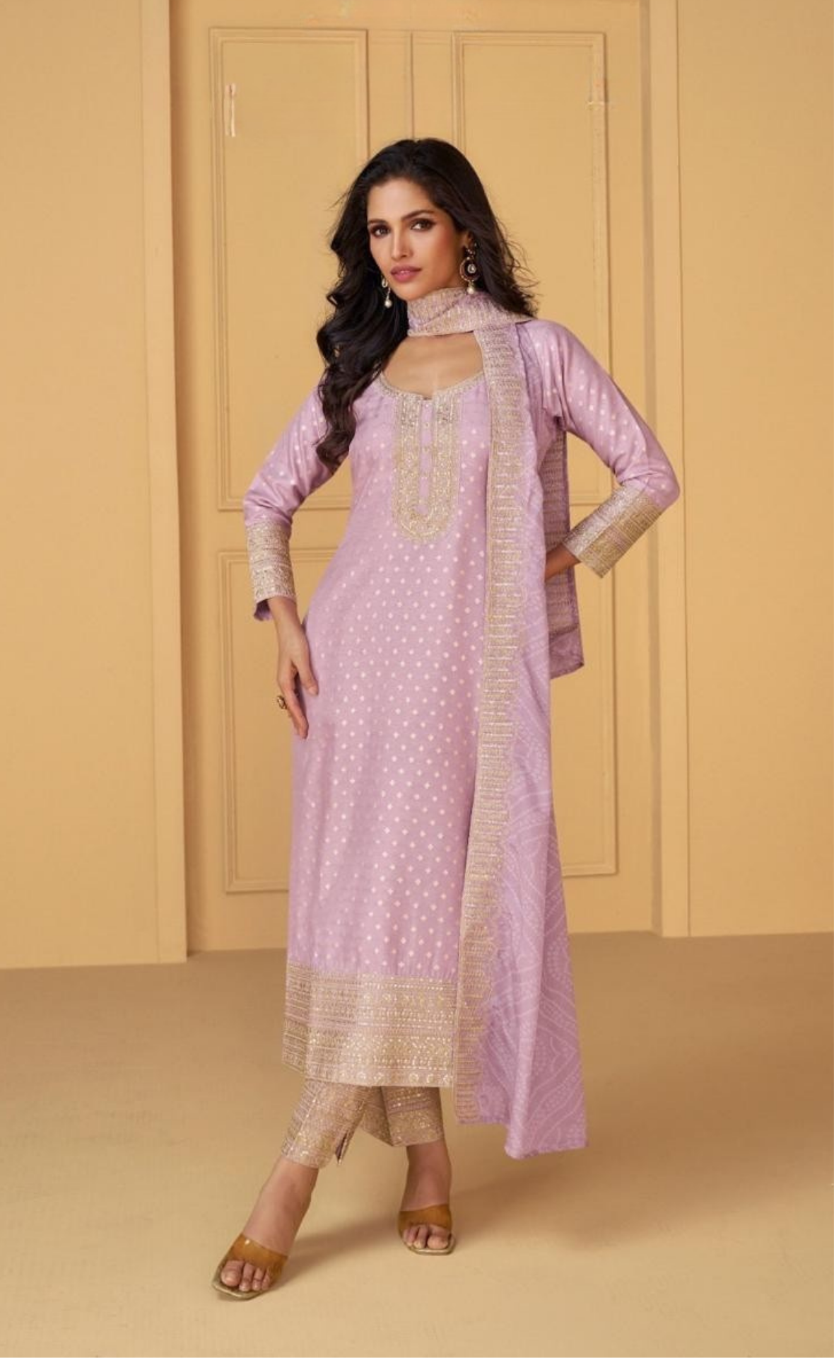 Lilac Moonga Silk Embroidered Festive Style Salwar Suit main image 1