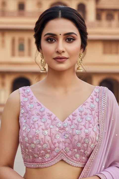 Beautiful Pink Color Readymade Party Wear Embroidered Blouse (Design 1751)