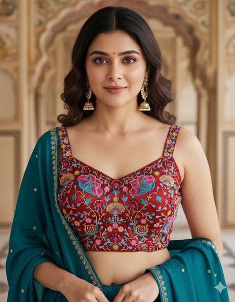 Designer Readymade Satin Embroidered Blouse (D1898)