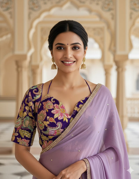 Designer Readymade  silk French Crepe Embroidered Blouse (D1899)