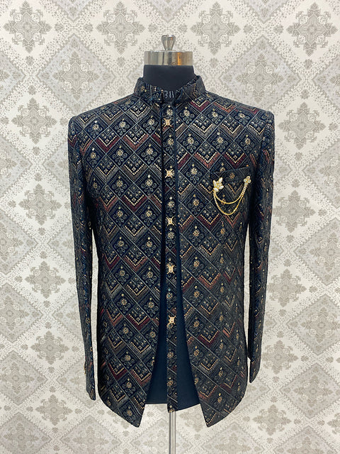 Elegant Teal Blue Velvet Suit Set (D221)