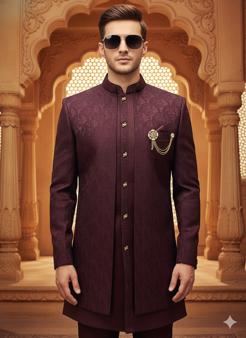 Men's Festive Jacquard  Silk Indo Western For Wedding And Reception (D264)