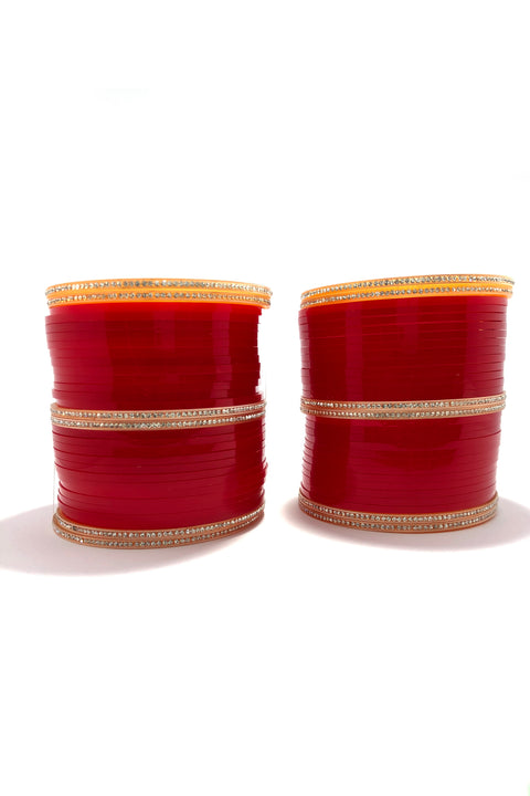 Women's Beautiful Traditional Designer Bridal Red & Silver Color Chuda Bangles Set For Wedding (D2)