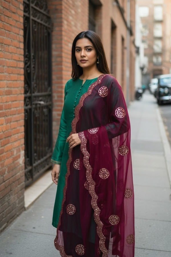 Red Mirror Work Chinon Dupatta | Premium Graceful Drape– PAAIE