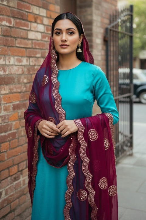 Premium Wine Mirror Work Chinon Dupatta with Graceful Drape (D342)