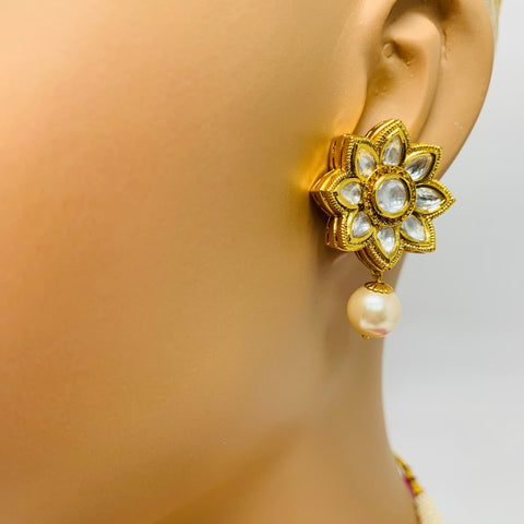 Designer Gold Plated Royal Kundan Necklace with Earrings (D379)