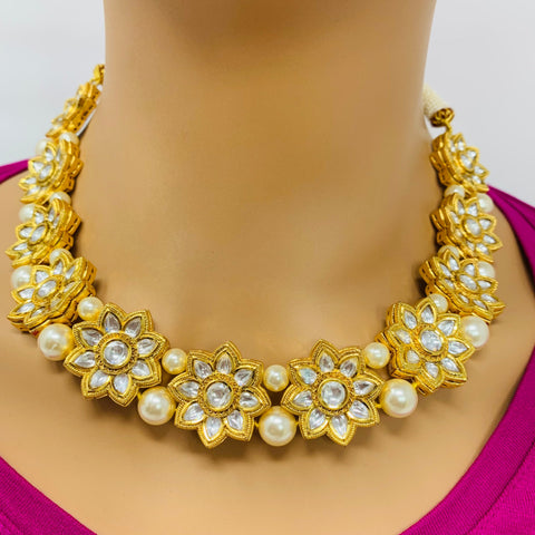 Designer Gold Plated Royal Kundan Necklace with Earrings (D379)