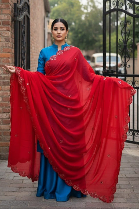 Exquisite Red Foil Work Rayon Dupatta (D425)